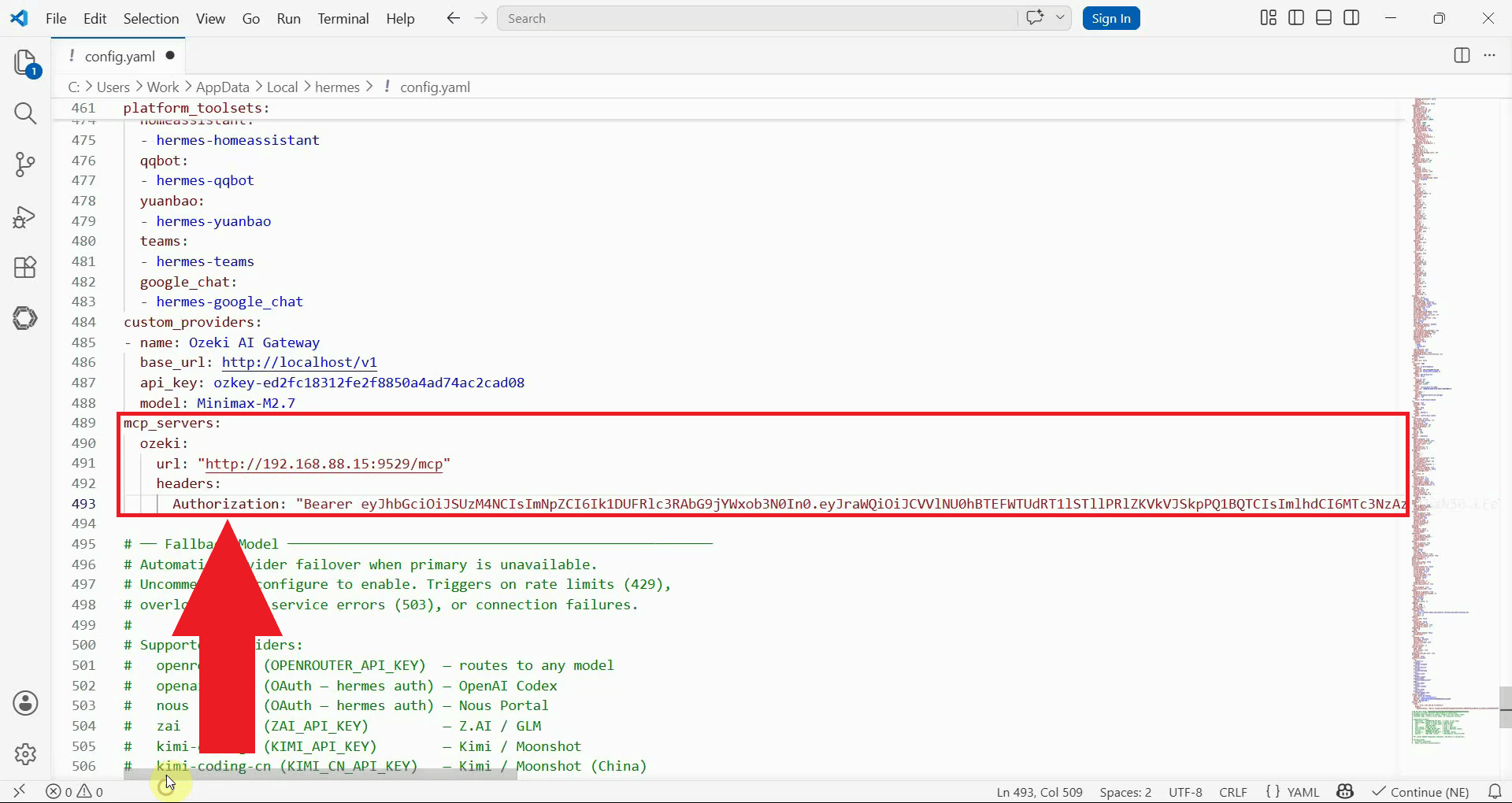 Add Ozeki SMS MCP server to config