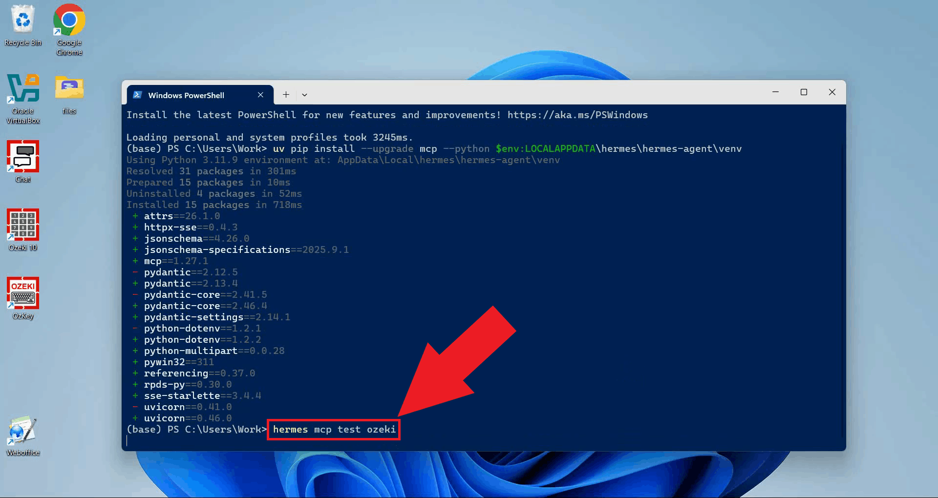 Run hermes mcp test command
