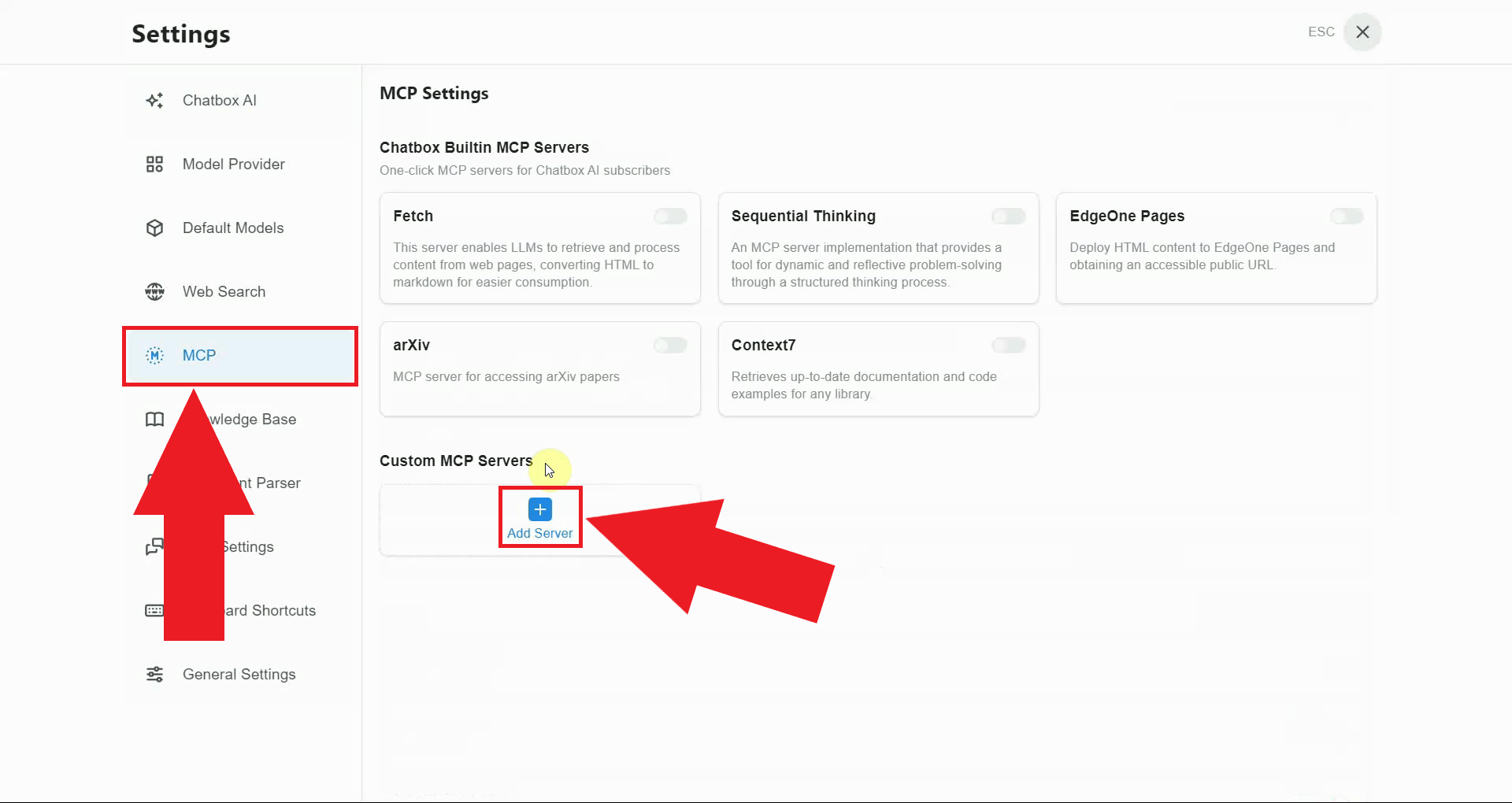 Add new MCP server in Chatbox