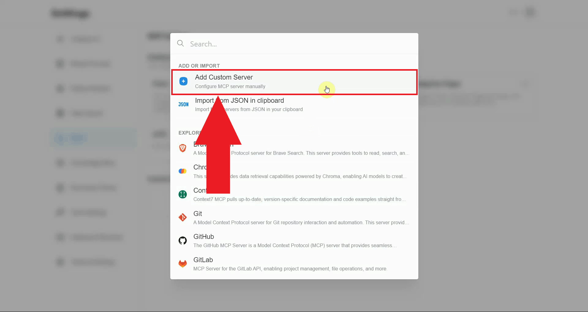 Select Add Custom MCP Server in Chatbox