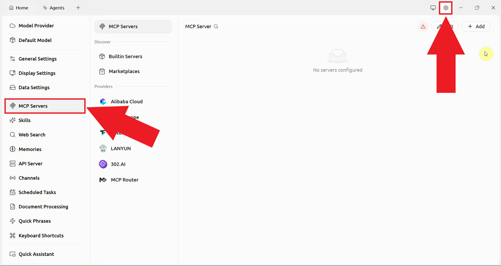 Navigate to MCP Servers in Cherry Studio settings