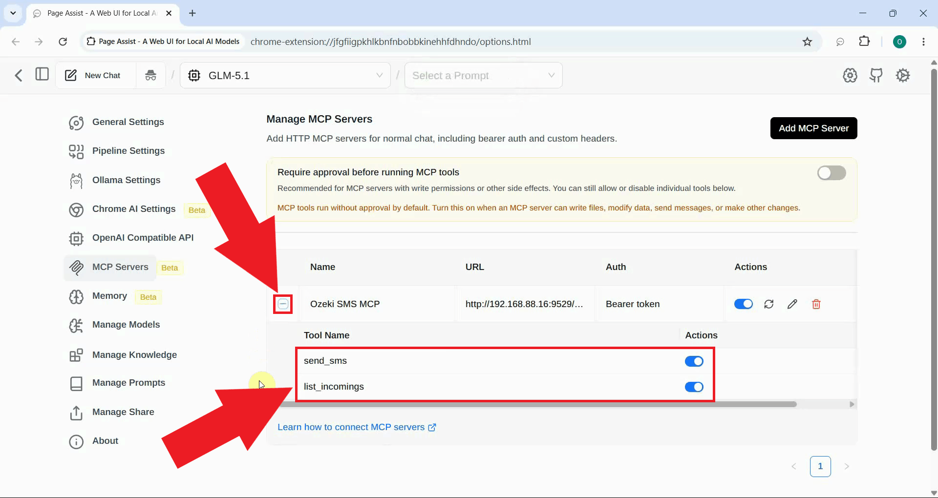 View MCP server tools