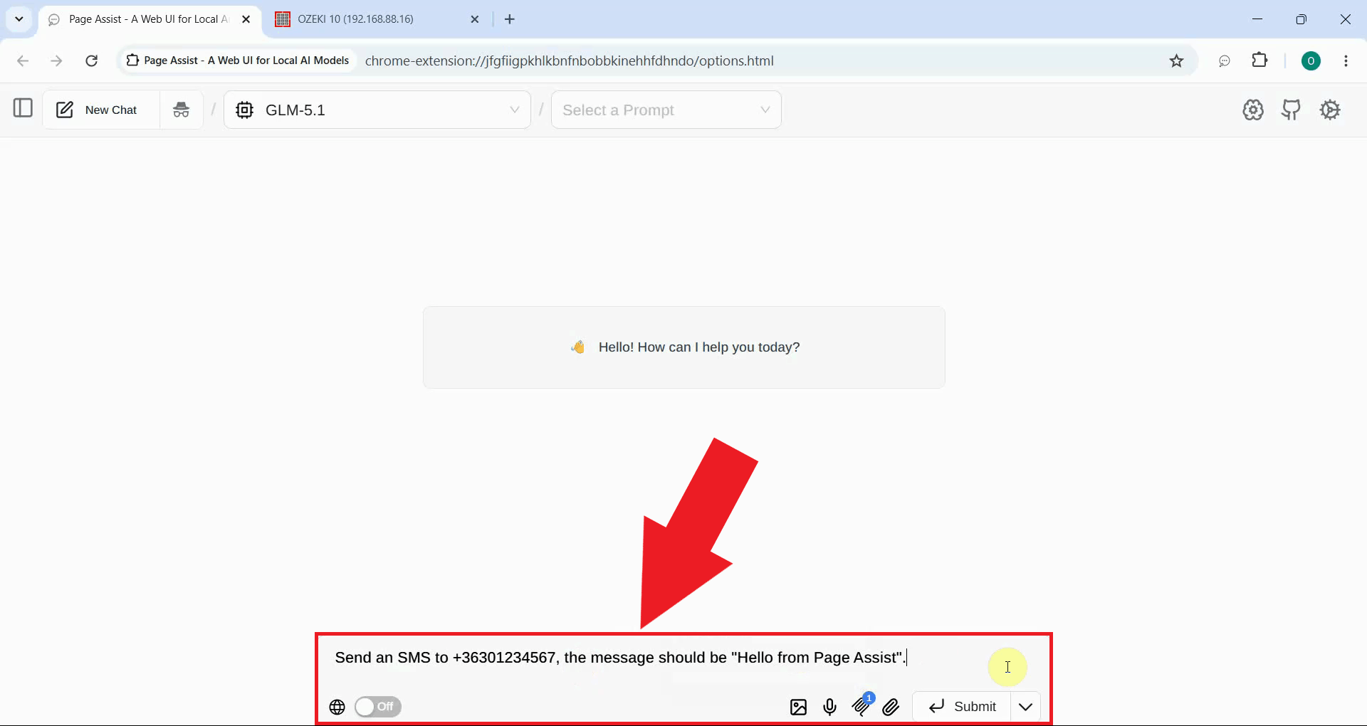 Instruct the assistant to send an SMS