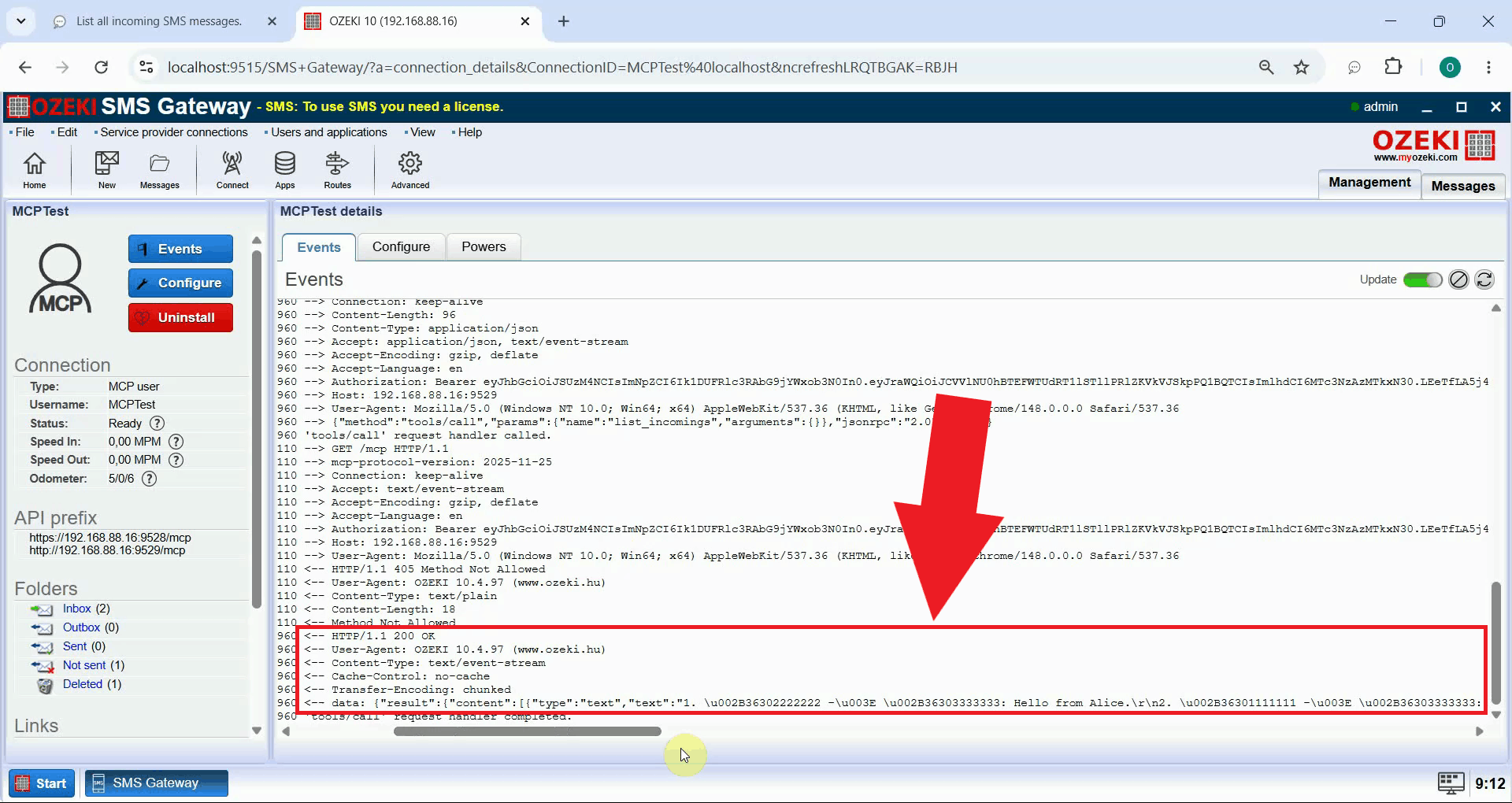 Open MCP user details in SMS Gateway