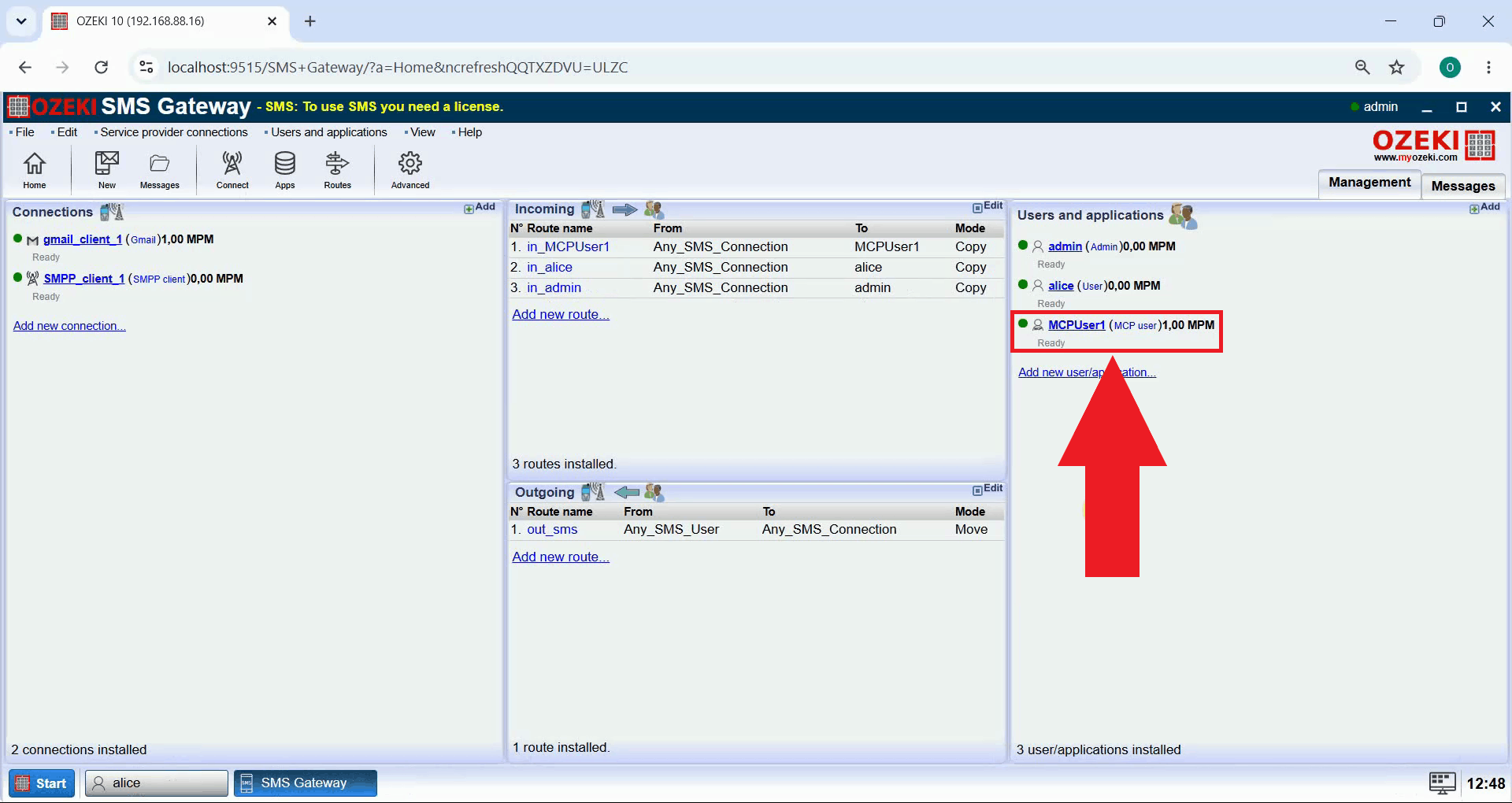Open MCP user details in SMS Gateway