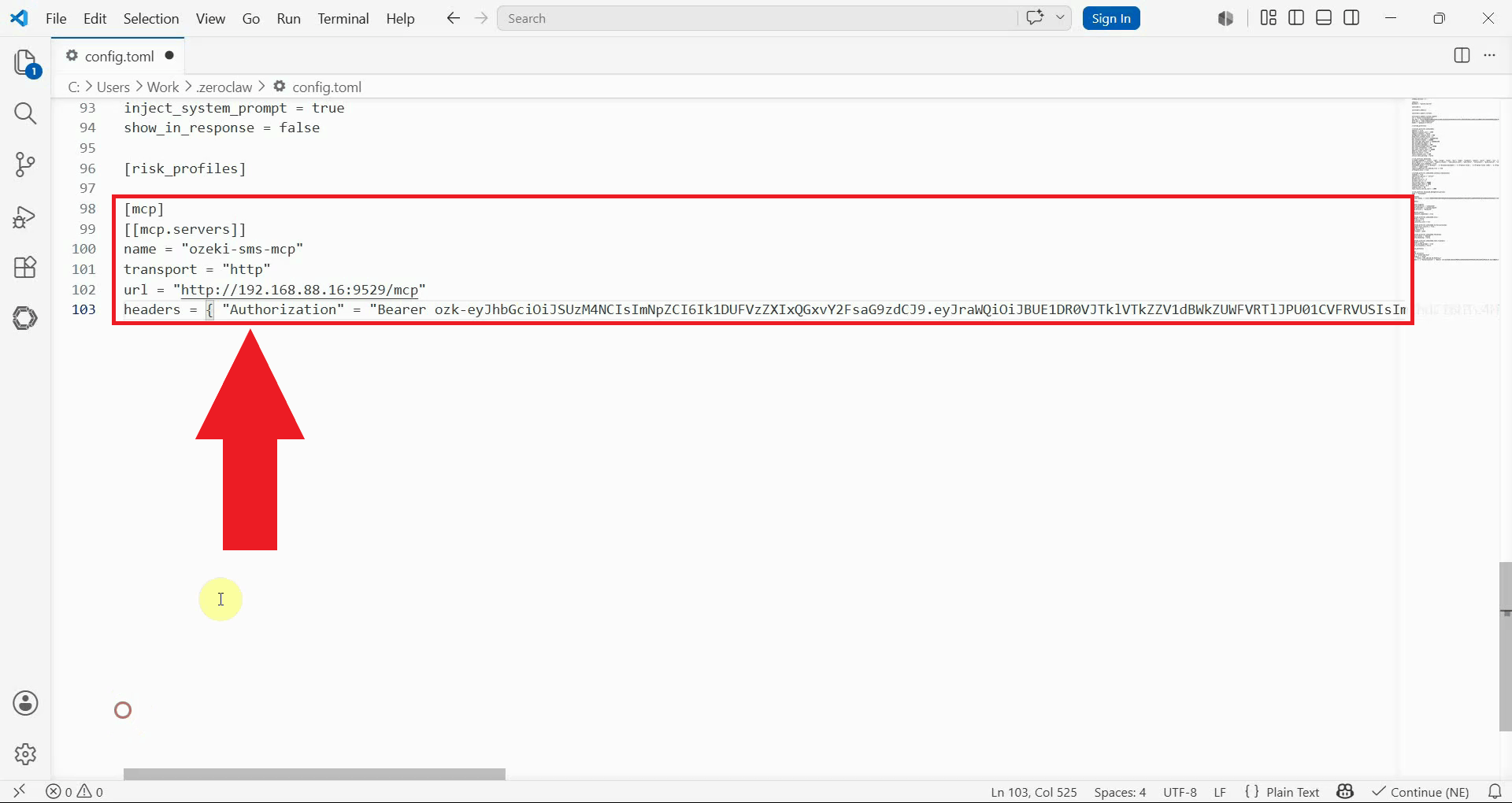 Add Ozeki SMS MCP server to config