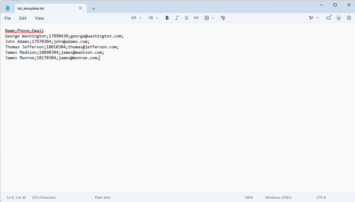 TXT address book example