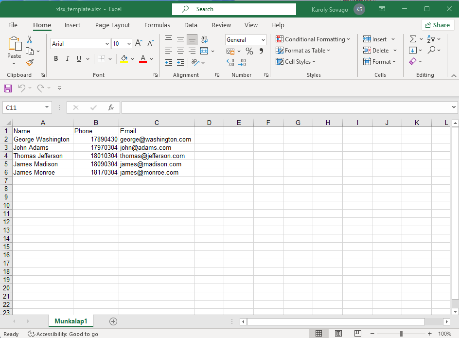 CSV address book example